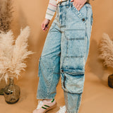 Oli & Hali Washed 3D Cargo Denim Pants - Lace and Grace Boutique