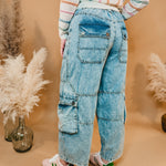Oli & Hali Washed 3D Cargo Denim Pants - Lace and Grace Boutique