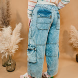 Oli & Hali Washed 3D Cargo Denim Pants - Lace and Grace Boutique