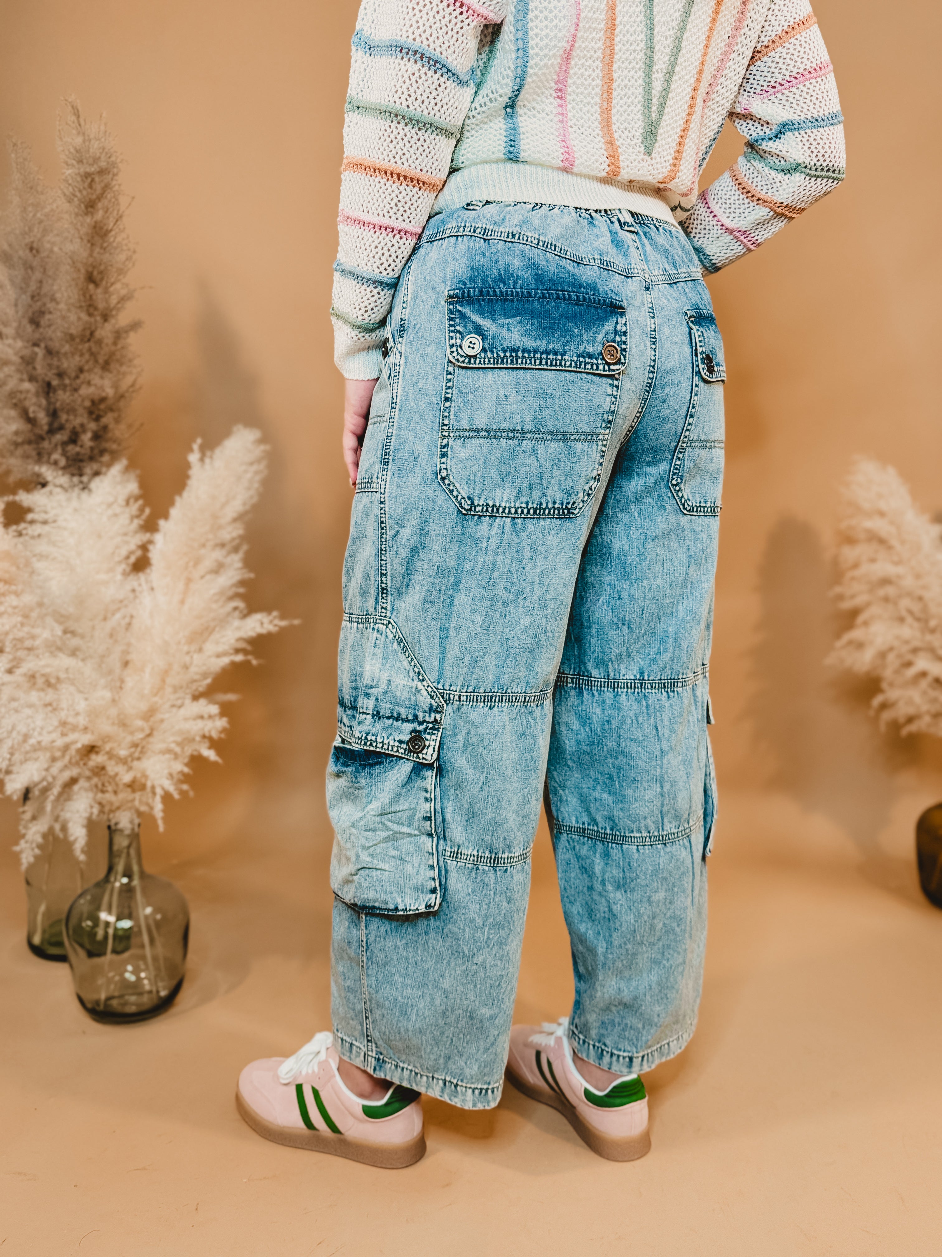 Oli & Hali Washed 3D Cargo Denim Pants - Lace and Grace Boutique