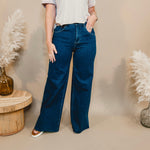 Jessie High Rise Wide Leg Palazzo Risen Jeans - Dark - Lace and Grace Boutique