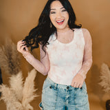 Mesh Lace High Neck Long Sleeve Top - Pink - Lace and Grace Boutique