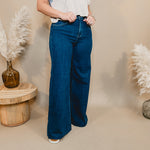 Jessie High Rise Wide Leg Palazzo Risen Jeans - Dark - Lace and Grace Boutique