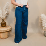 Jessie High Rise Wide Leg Palazzo Risen Jeans - Dark - Lace and Grace Boutique