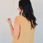 Tied Front Pleated Sleeveless Romper - Light Camel - Lace and Grace Boutique