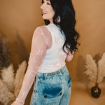 Mesh Lace High Neck Long Sleeve Top - Pink - Lace and Grace Boutique