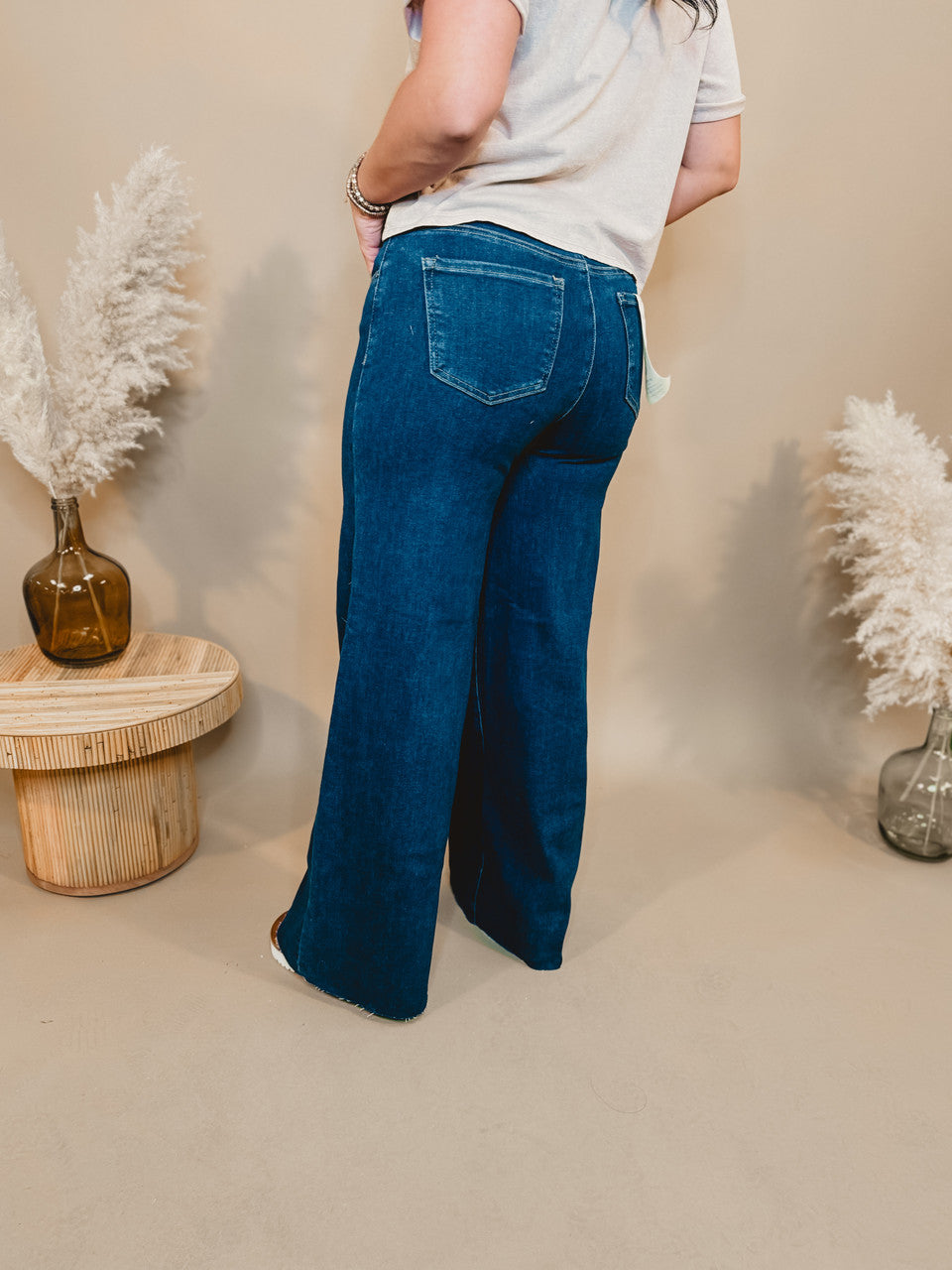 Jessie High Rise Wide Leg Palazzo Risen Jeans - Dark - Lace and Grace Boutique