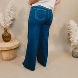 Jessie High Rise Wide Leg Palazzo Risen Jeans - Dark - Lace and Grace Boutique