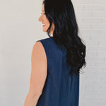 Tied Front Pleated Sleeveless Romper - Navy - Lace and Grace Boutique