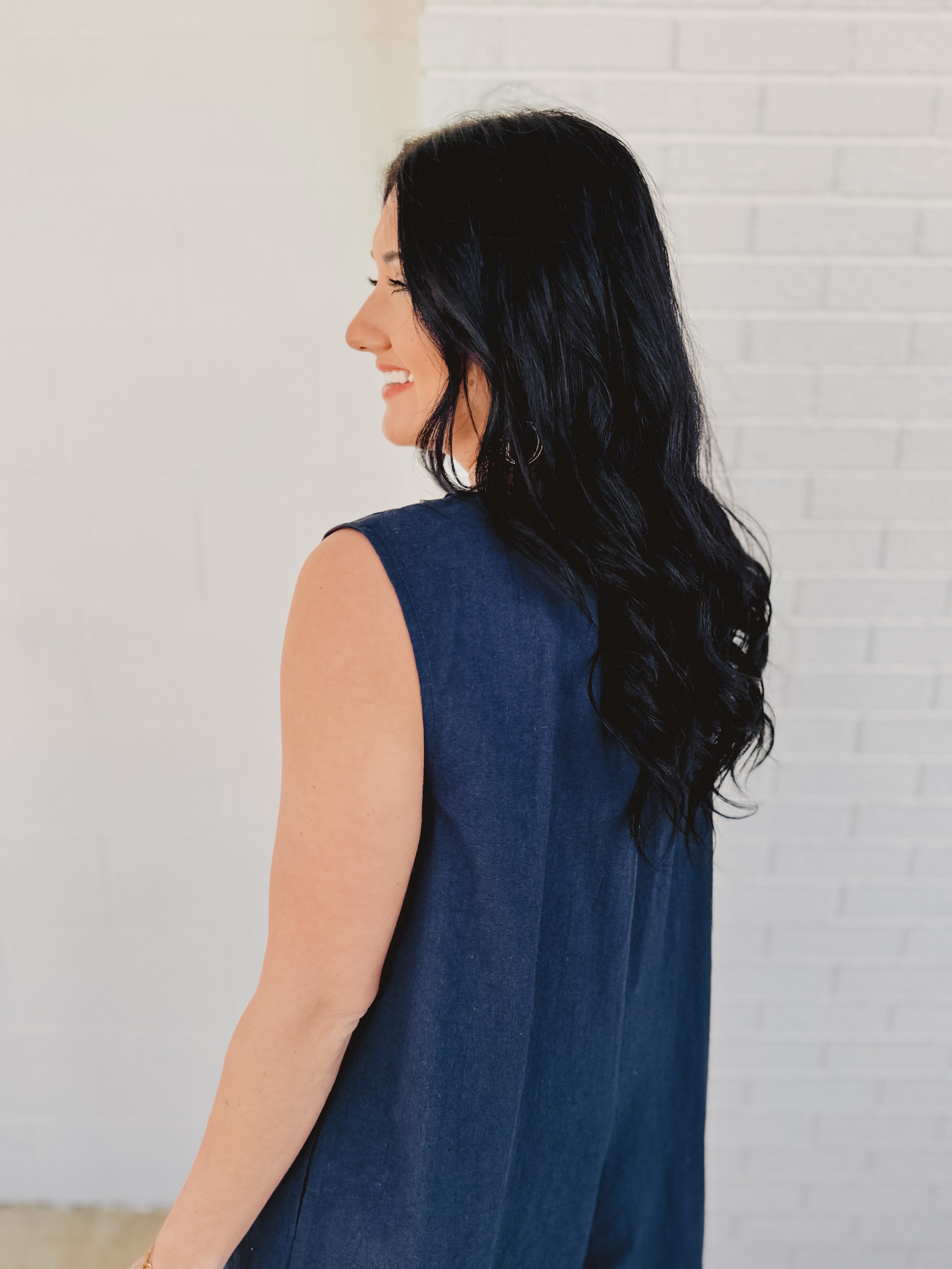 Tied Front Pleated Sleeveless Romper - Navy - Lace and Grace Boutique