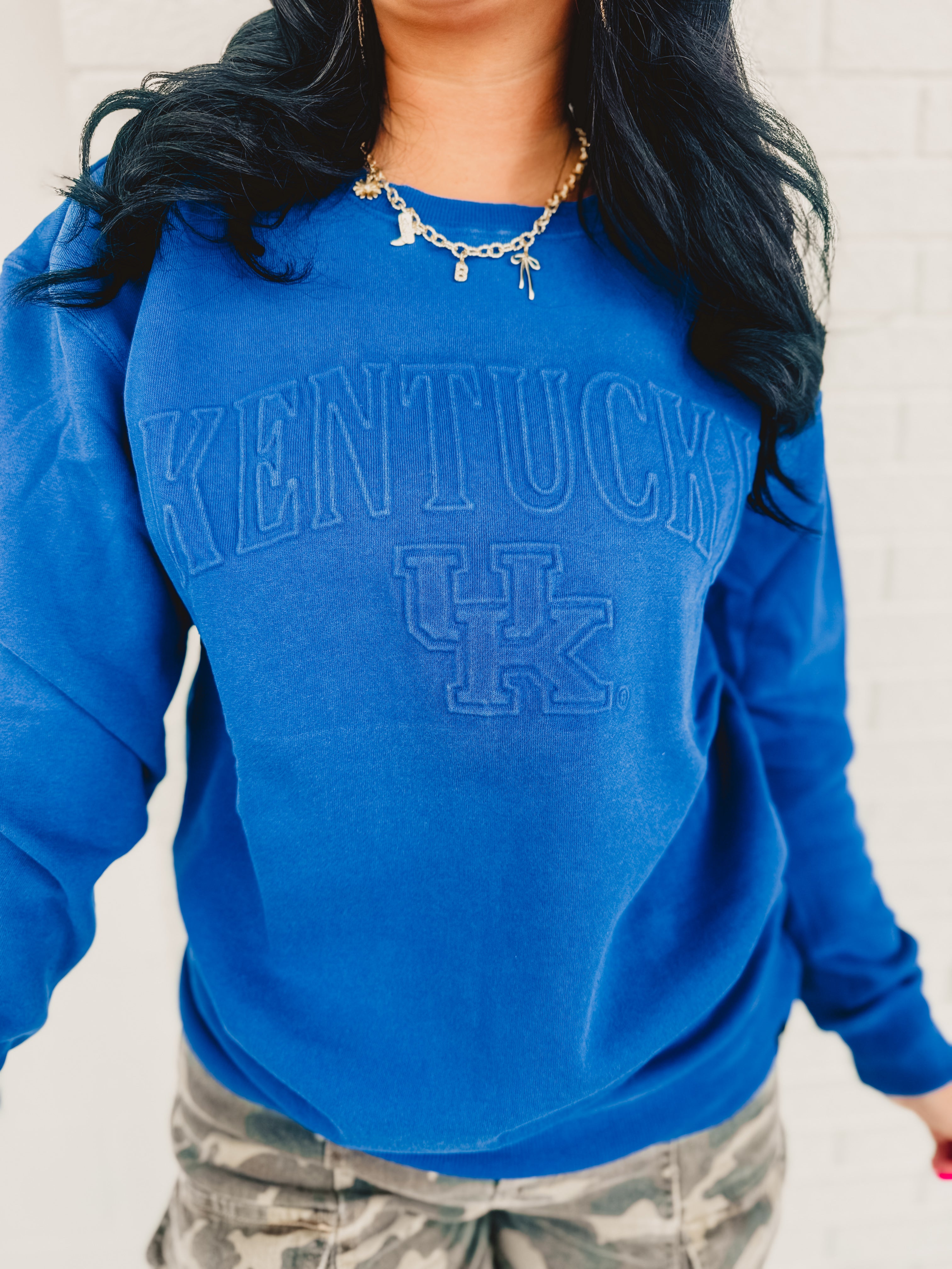 Kentucky Easley Embossed Comfort Crew Sweatshirt - Mineral Wash Royal - Lace and Grace Boutique