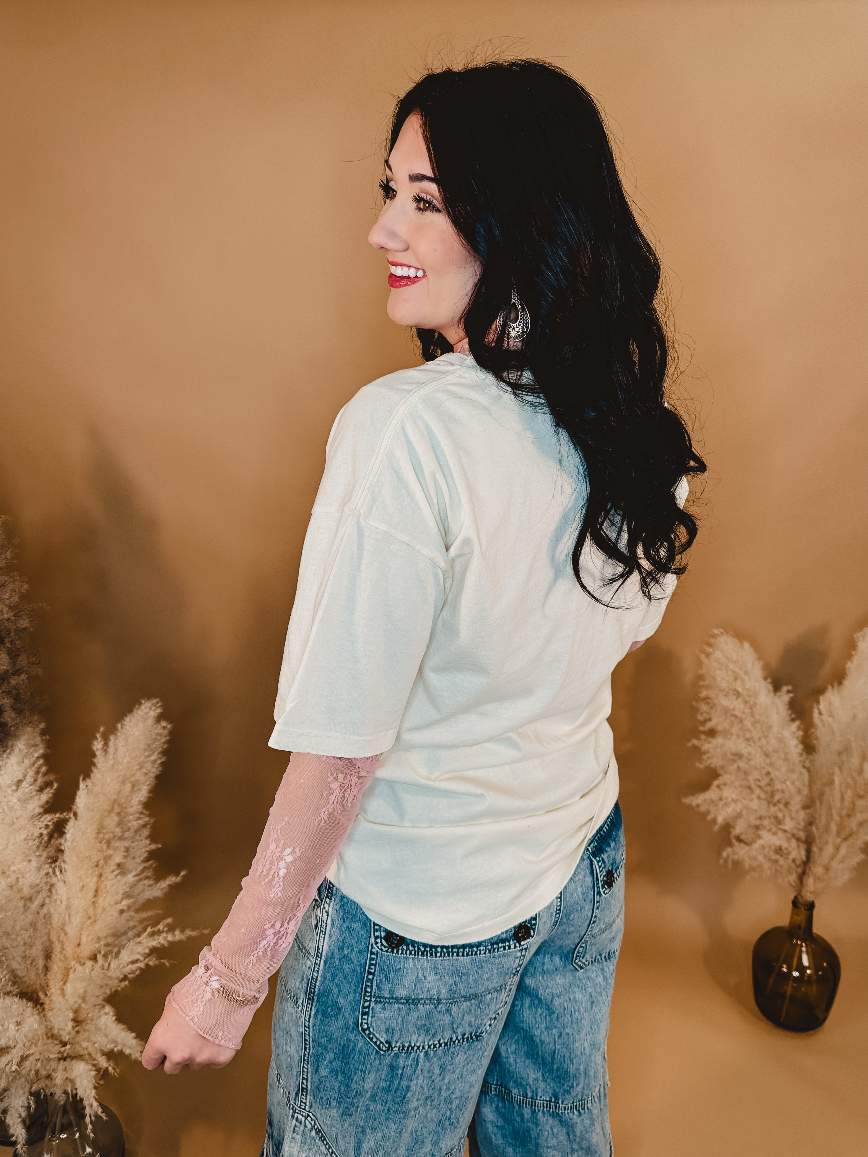 American Made Racing Team Distressed Tee - Ivory - Lace and Grace Boutique