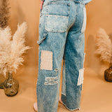 Oli & Hali Washed Patchwork Frayed Denim Jeans - Lace and Grace Boutique