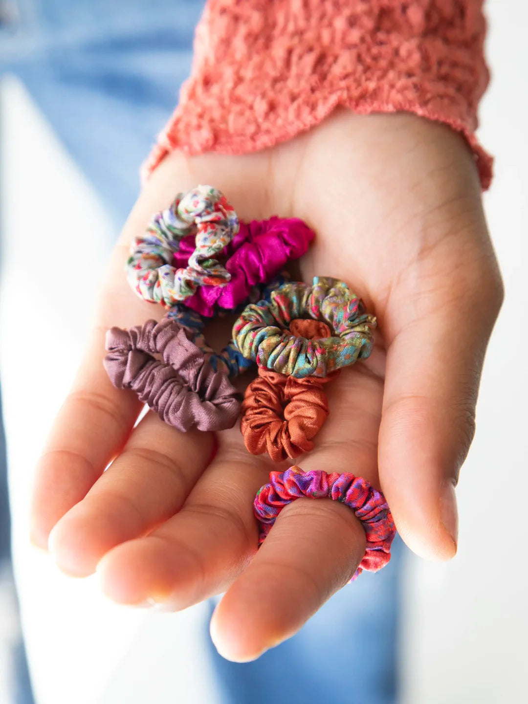 Natural Life Mini Satin Scrunchies, Set of 8 - Rainbow - Lace and Grace Boutique