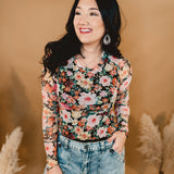 Spring Floral Sheer Mesh Long Sleeve Top - Black Multi - Lace and Grace Boutique