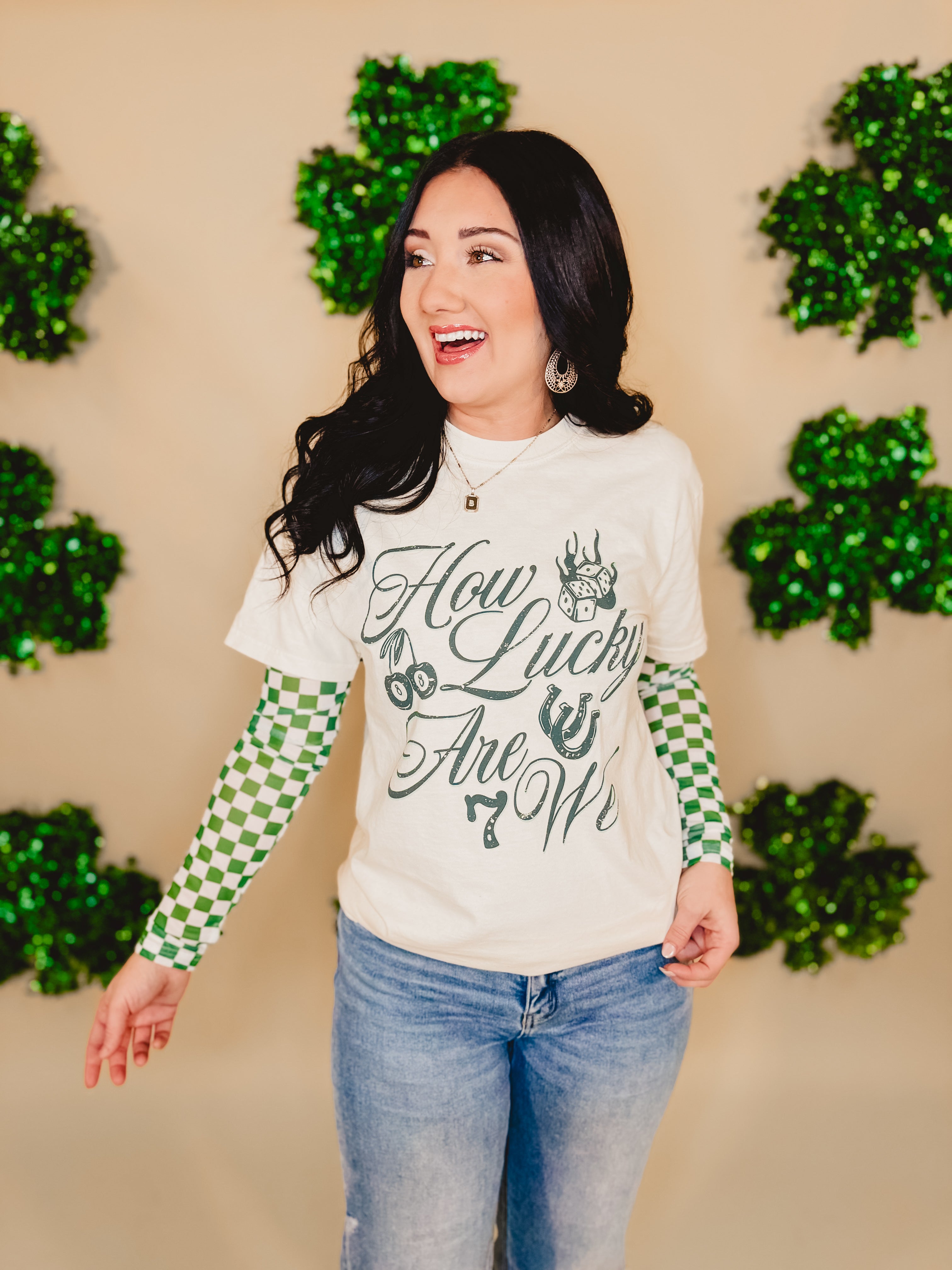 How Lucky Are We Tee - Ivory - Lace and Grace Boutique