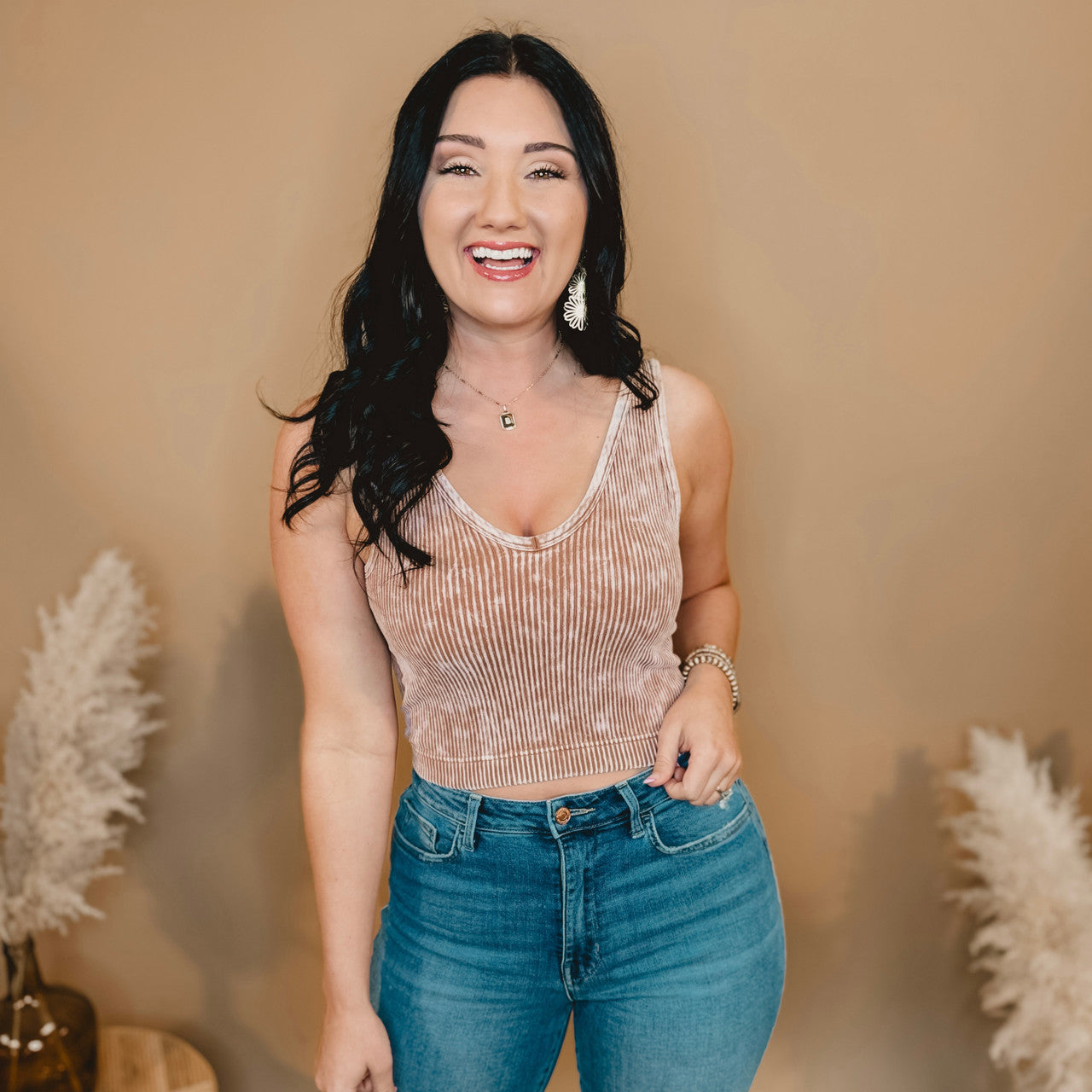 Coming Back V-Neck Cropped Tank - Deep Camel - Lace and Grace Boutique