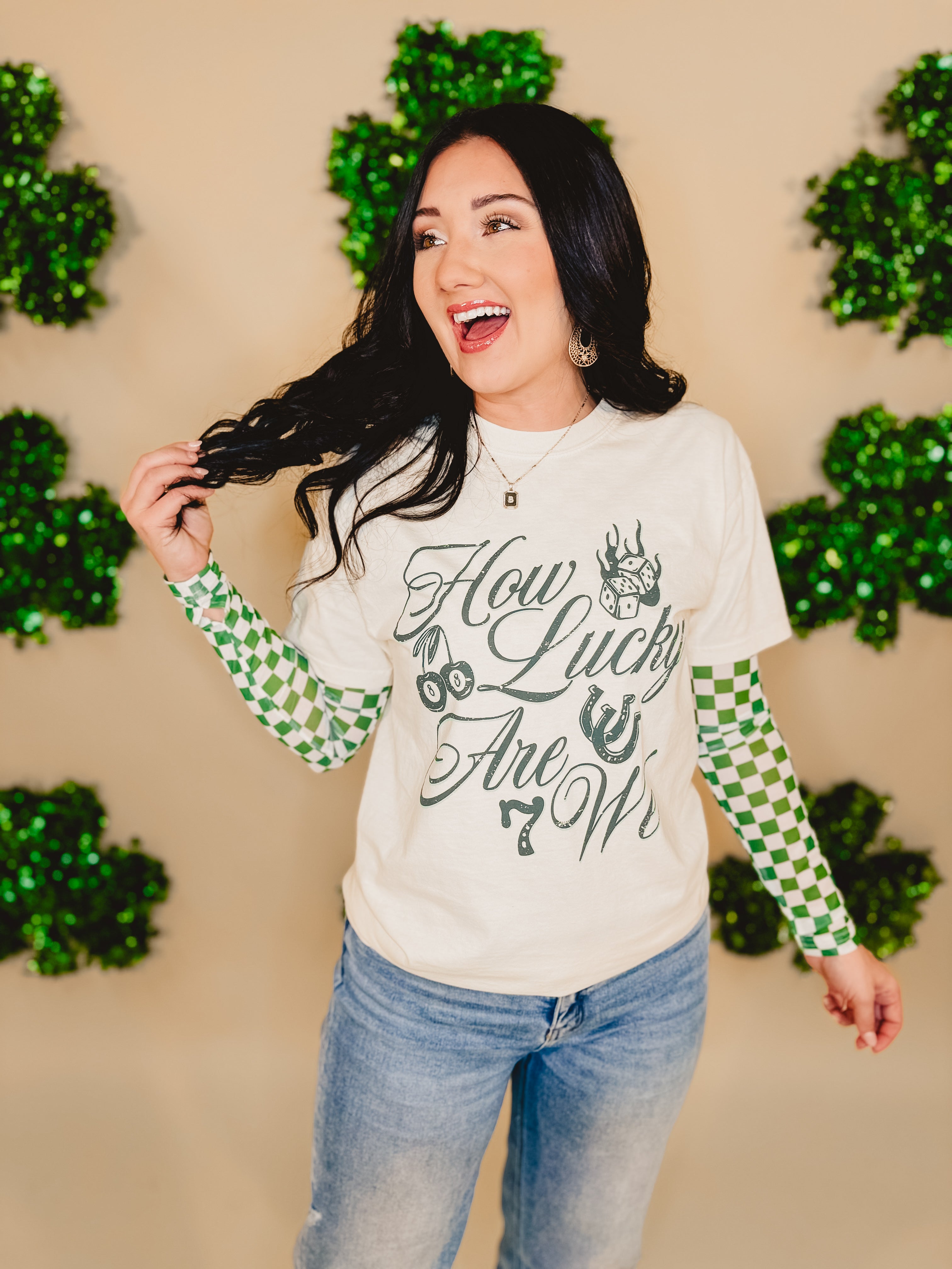 How Lucky Are We Tee - Ivory - Lace and Grace Boutique