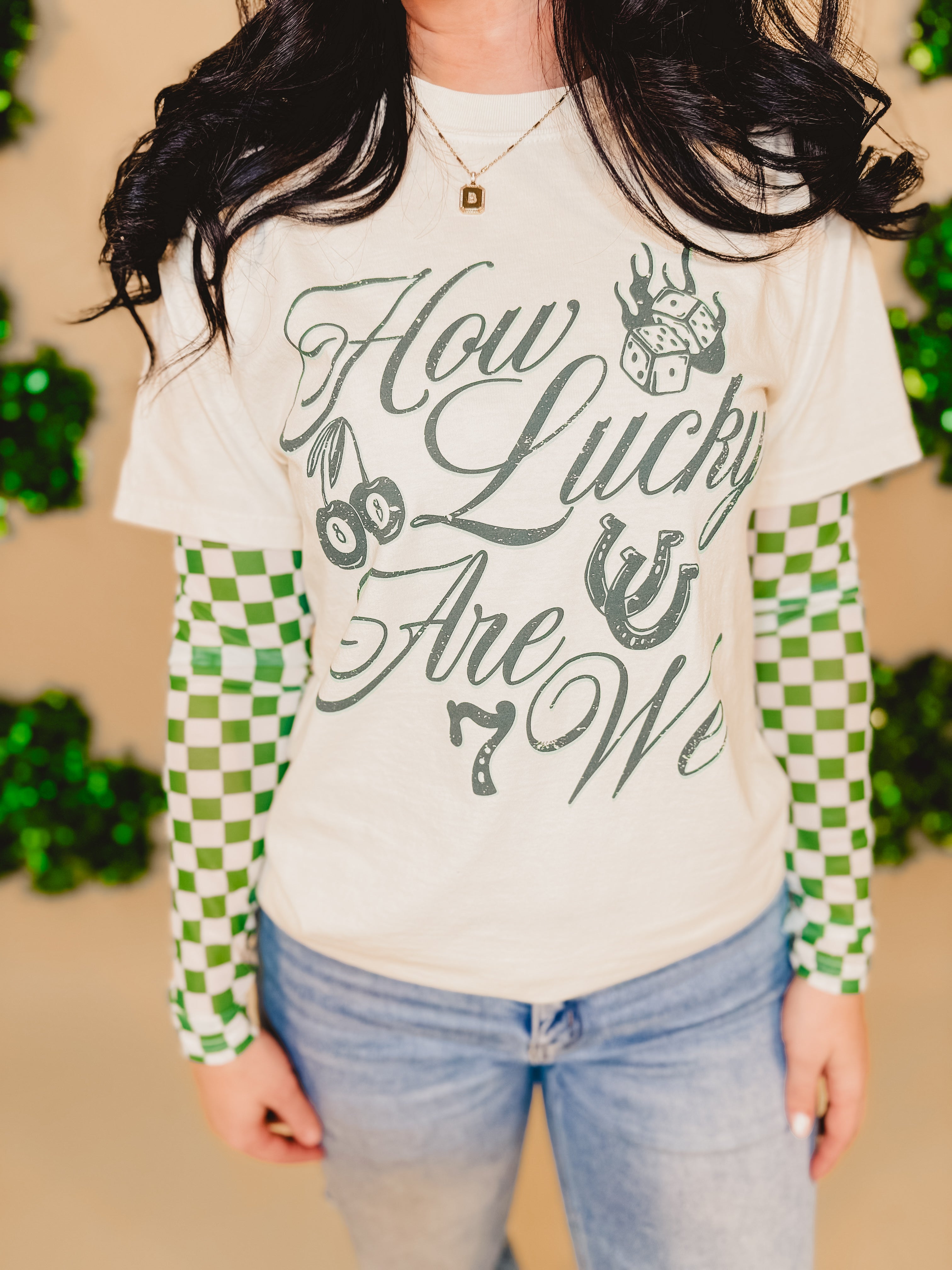 How Lucky Are We Tee - Ivory - Lace and Grace Boutique
