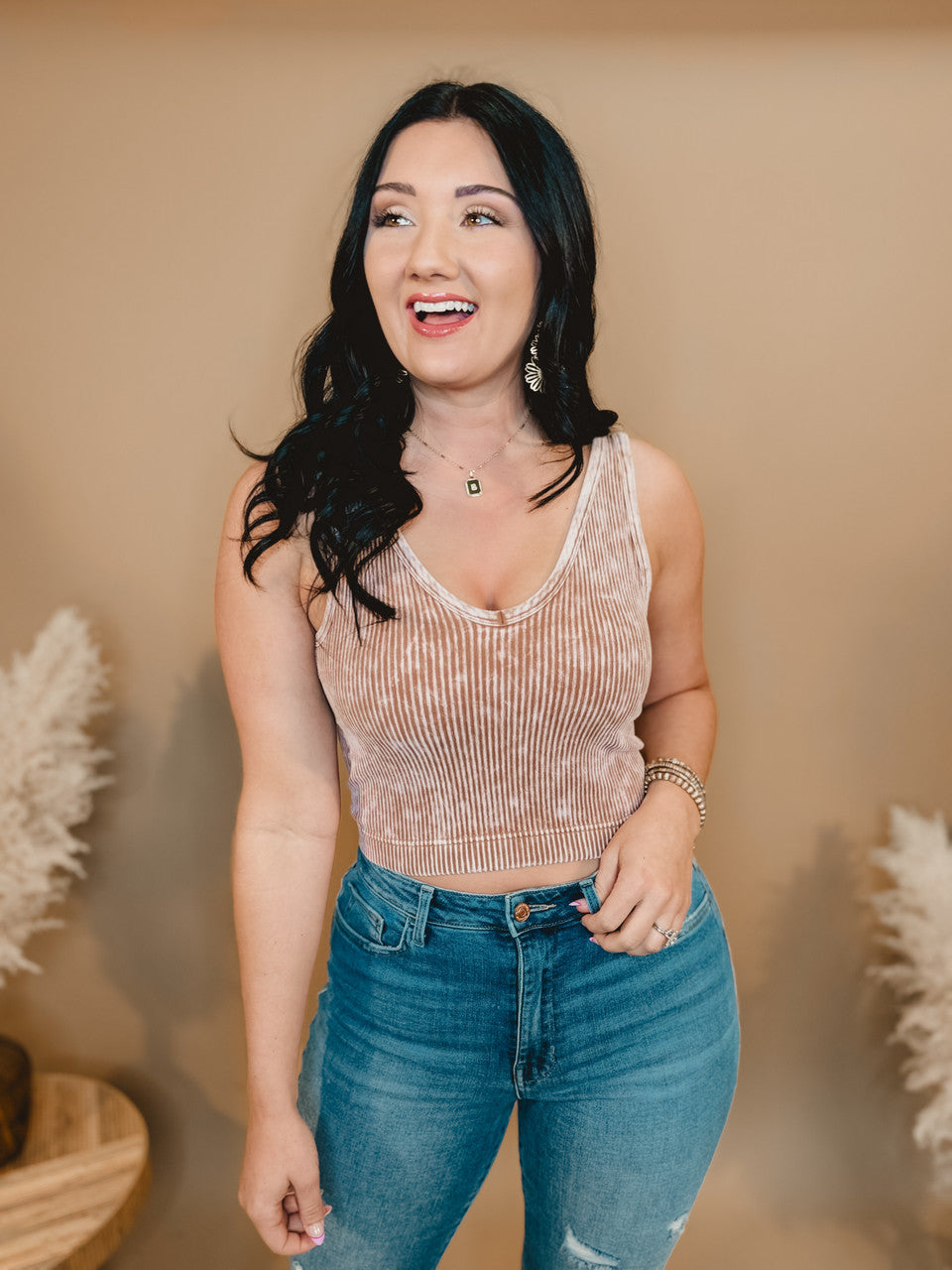 Coming Back V-Neck Cropped Tank - Deep Camel - Lace and Grace Boutique