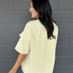 Ruched Shoulder Tie Gauze Top - Light Sage - Lace and Grace Boutique