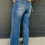 Risen High Rise Two Button Wide Leg Jean - Dark - Lace and Grace Boutique