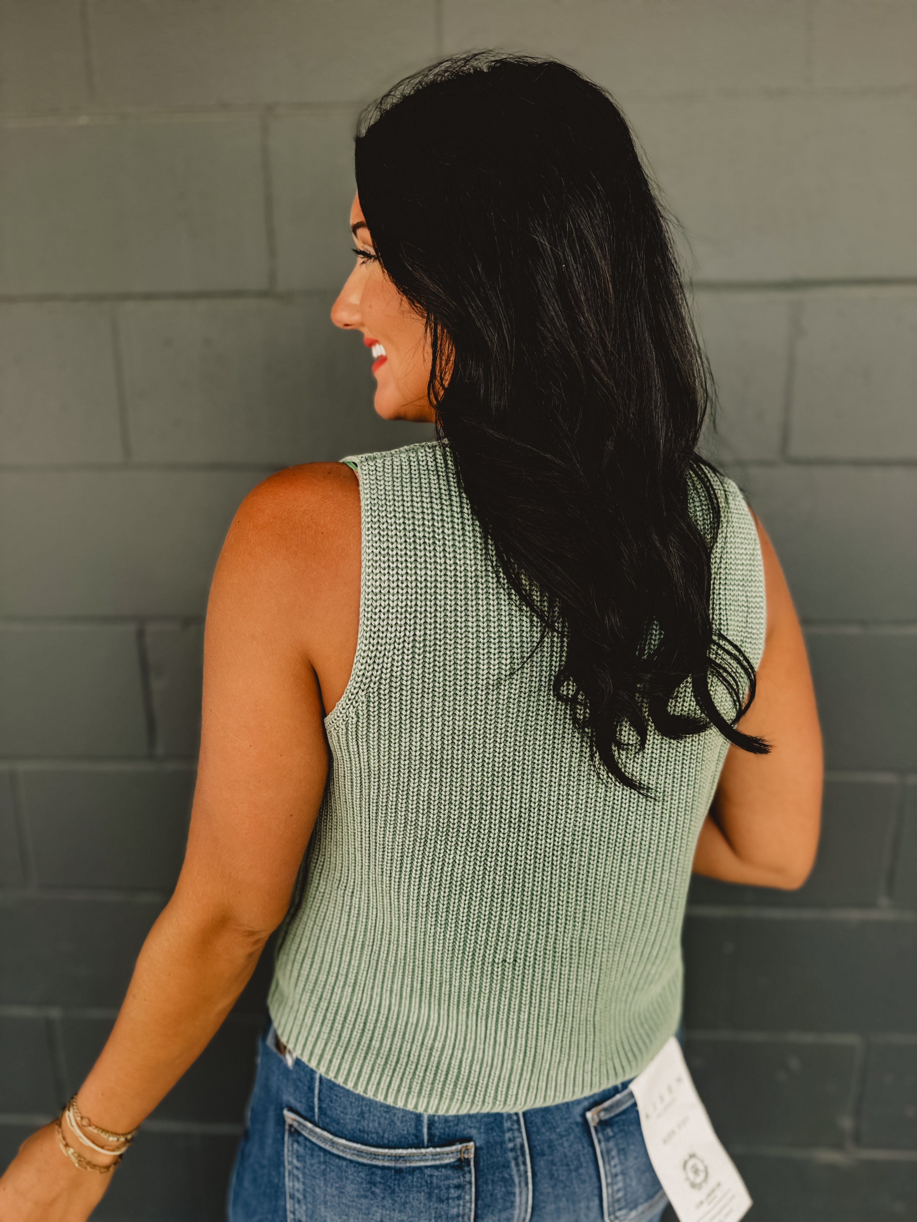 Button Up Sleeveless Sweater Vest - Forest - Lace and Grace Boutique