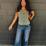 Button Up Sleeveless Sweater Vest - Forest - Lace and Grace Boutique
