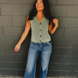 Button Up Sleeveless Sweater Vest - Forest - Lace and Grace Boutique