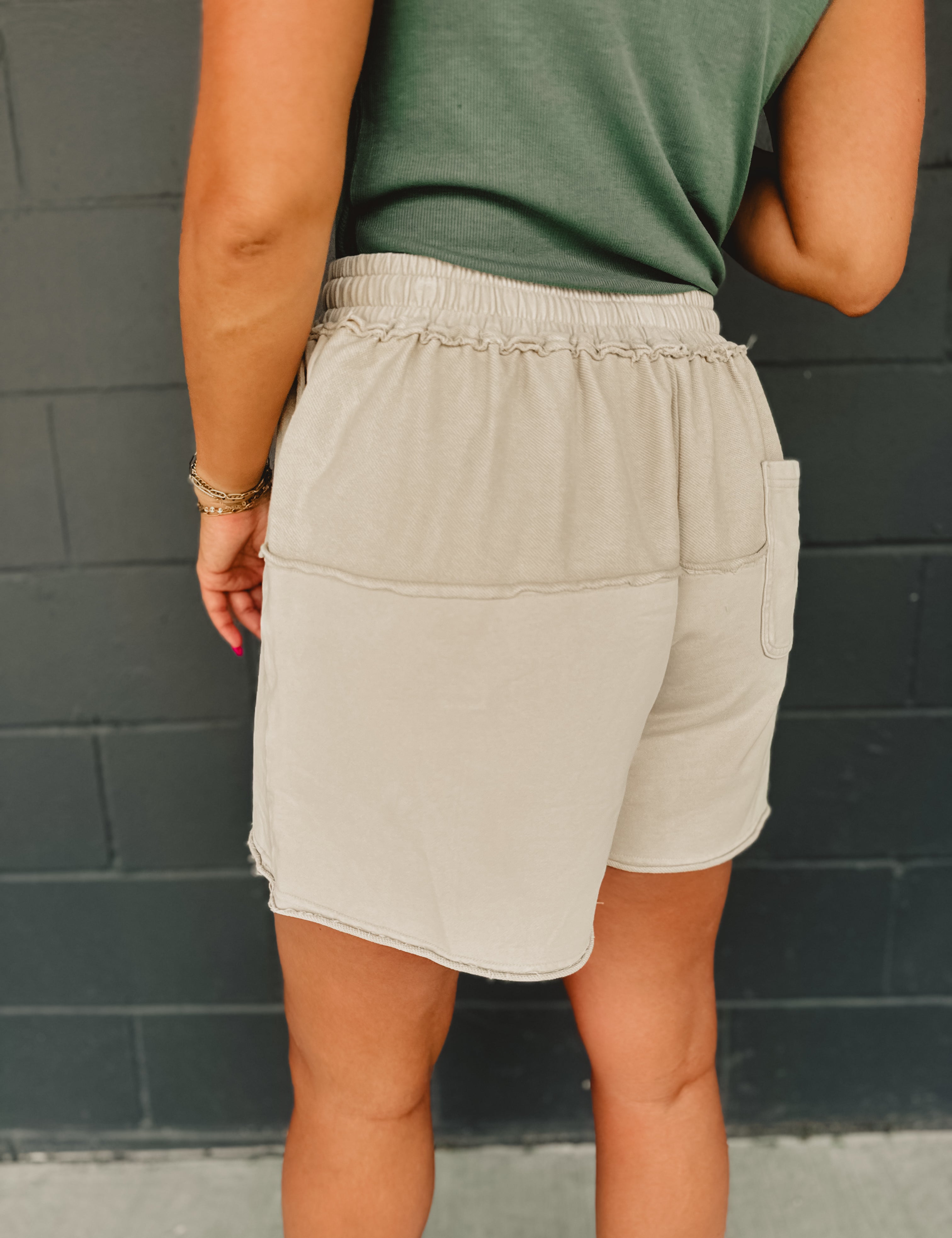 Mixed Mineral Wash Terry Knit Shorts - Khaki - Lace and Grace Boutique