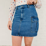 Cargo Mini Denim Skirt - Medium Wash - Lace and Grace Boutique