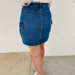 Cargo Mini Denim Skirt - Medium Wash - Lace and Grace Boutique