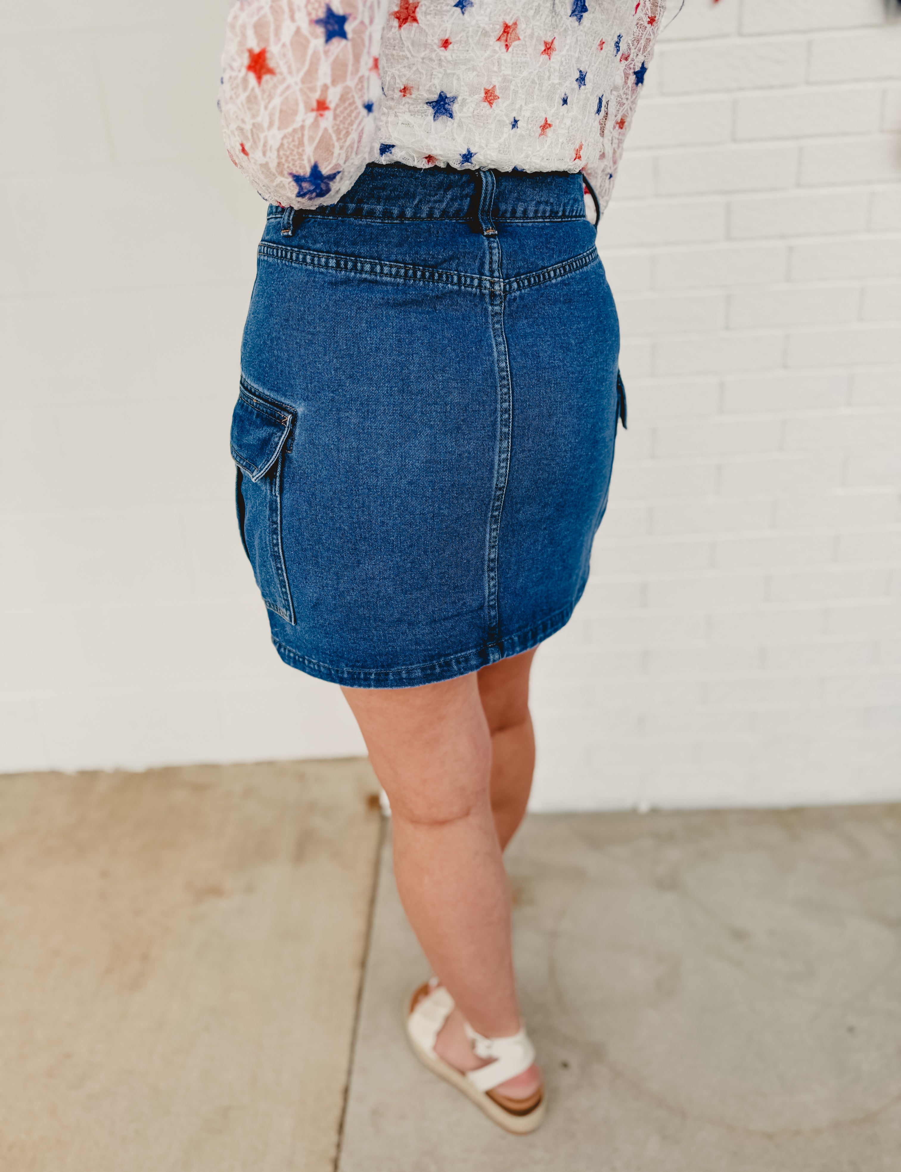 Cargo Mini Denim Skirt - Medium Wash - Lace and Grace Boutique
