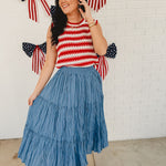 Crinkle Tiered Midi Skirt - Dusty Blue - Lace and Grace Boutique