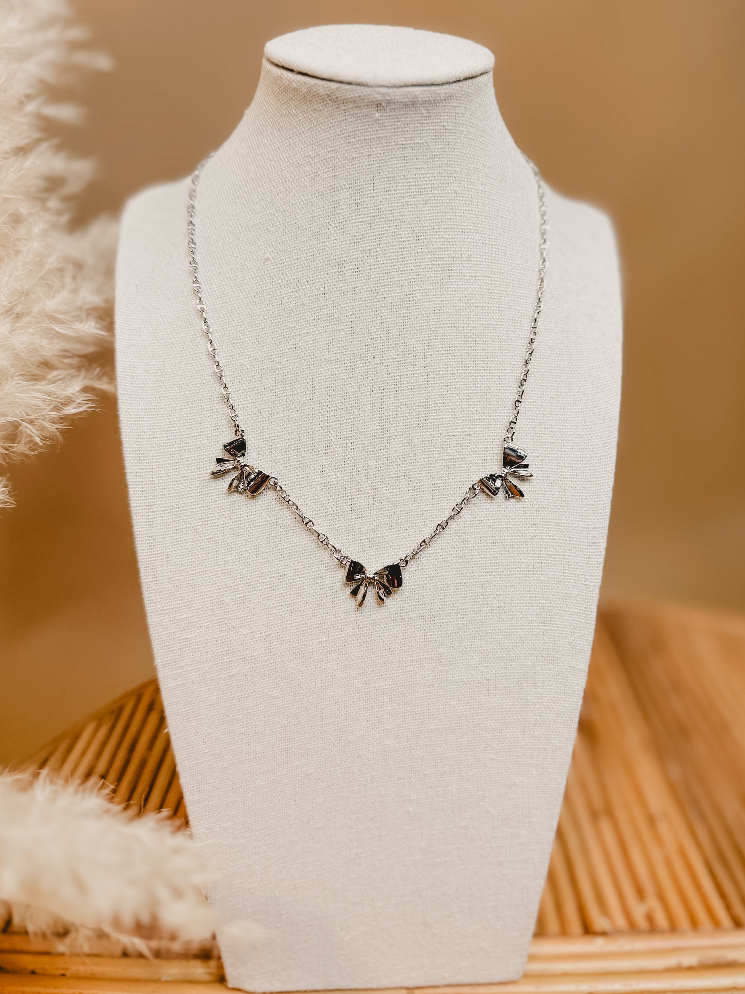 Silver Bow Pendant Necklace - Lace and Grace Boutique