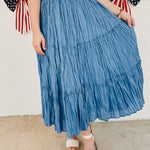 Crinkle Tiered Midi Skirt - Dusty Blue - Lace and Grace Boutique
