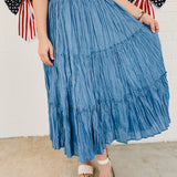 Crinkle Tiered Midi Skirt - Dusty Blue - Lace and Grace Boutique