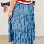Crinkle Tiered Midi Skirt - Dusty Blue - Lace and Grace Boutique