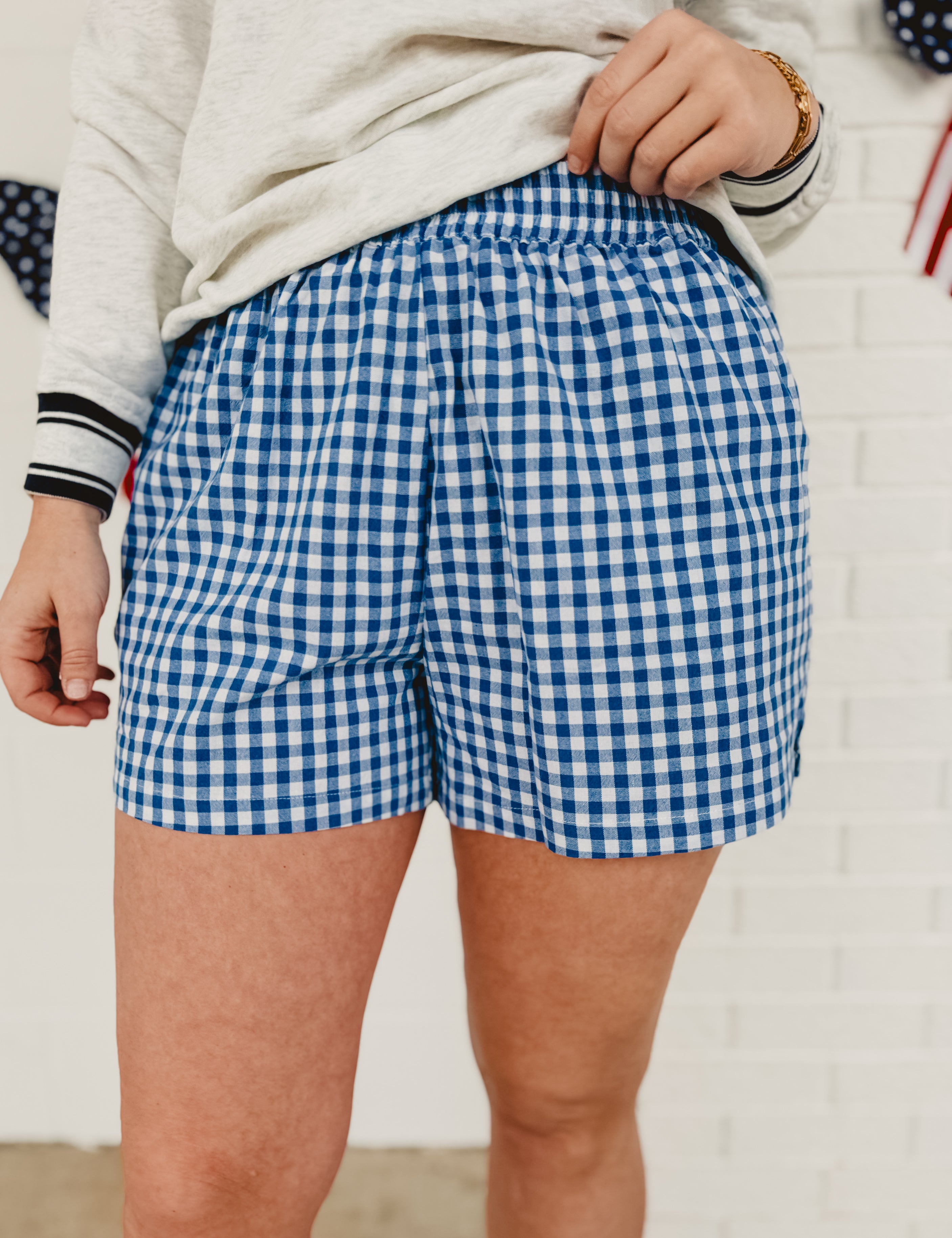 Gingham Shorts - Blue/White - Lace and Grace Boutique
