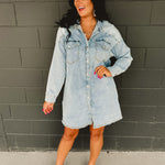 Light Denim Button Down Long Sleeve Dress - Lace and Grace Boutique