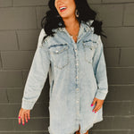 Light Denim Button Down Long Sleeve Dress - Lace and Grace Boutique