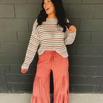 Textured Tiered Detail Wide Pants - Dried Rose - Lace and Grace Boutique