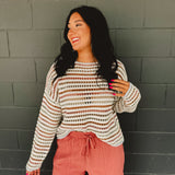 Striped Crochet Drop Shoulder Sweater - Multi - Lace and Grace Boutique