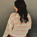 Striped Crochet Drop Shoulder Sweater - Multi - Lace and Grace Boutique