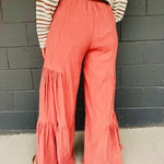 Textured Tiered Detail Wide Pants - Dried Rose - Lace and Grace Boutique