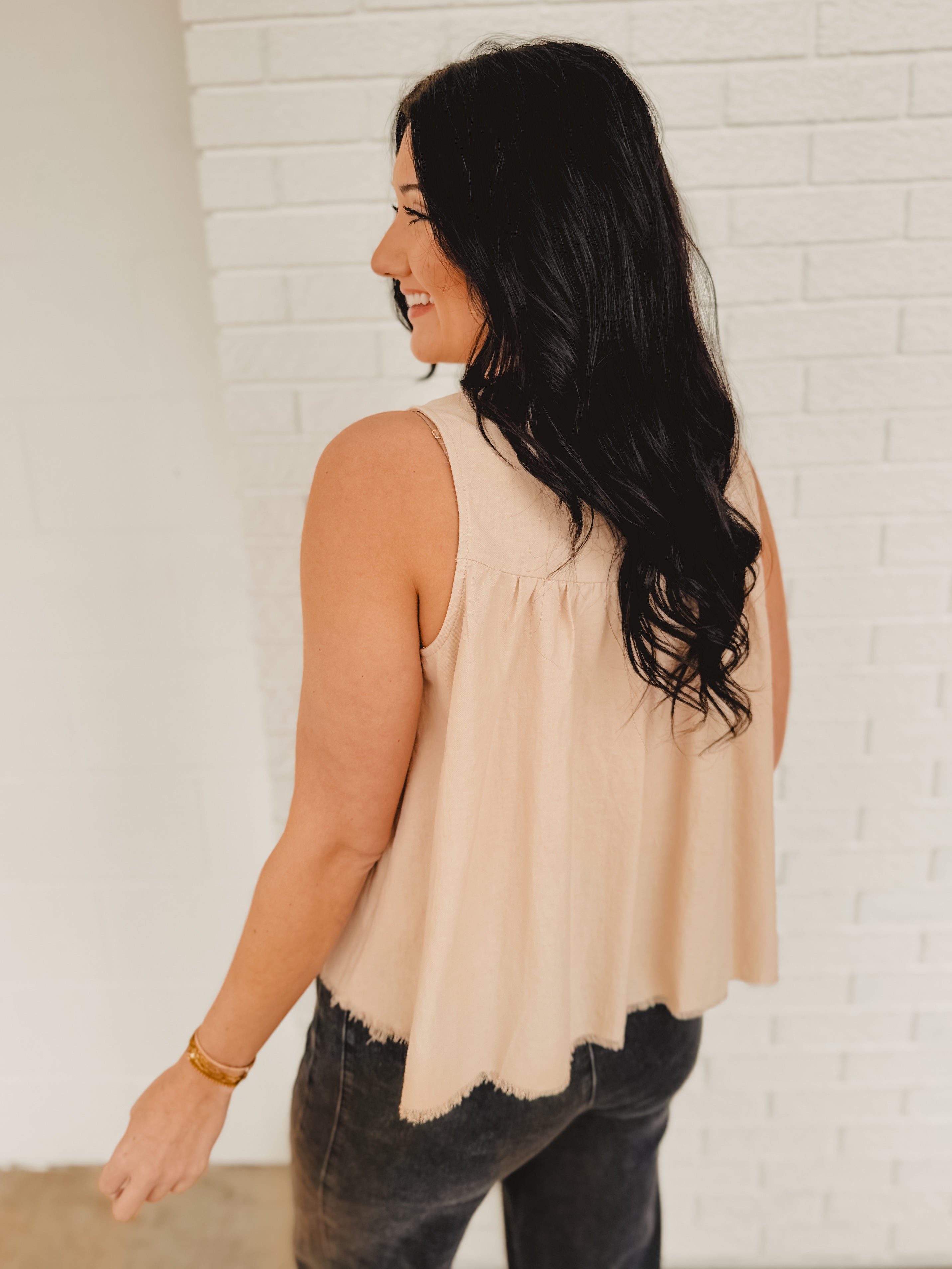 Tie Front Pleated Sleeveless Top - Natural - Lace and Grace Boutique