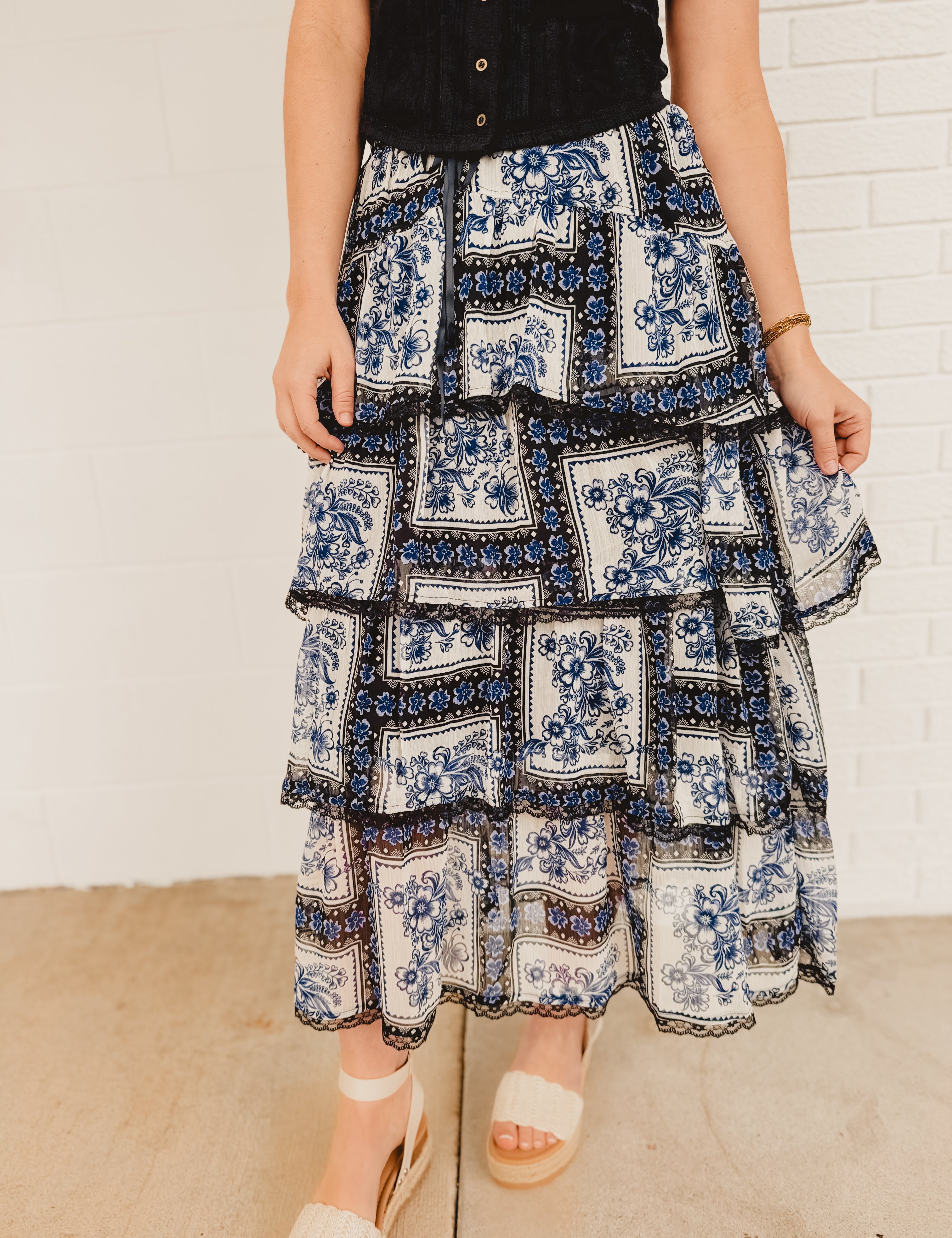 Tiered Handkerchief Maxi Skirt - Blue - Lace and Grace Boutique