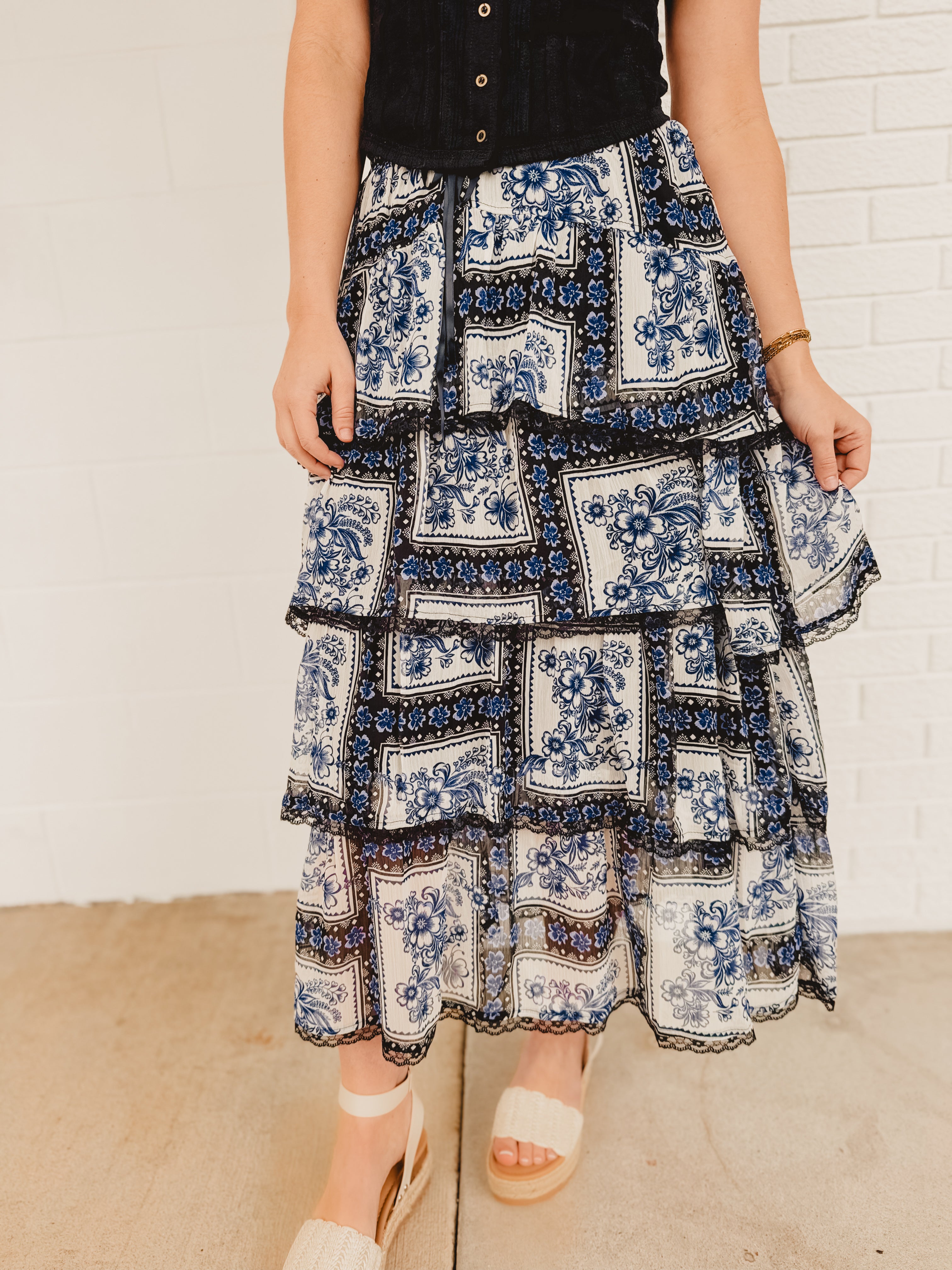 Tiered Handkerchief Maxi Skirt - Blue - Lace and Grace Boutique