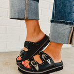 Western Buckle Sandal - Black - Lace and Grace Boutique