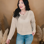 Open Knit Sweater Hoodie - Taupe - Lace and Grace Boutique